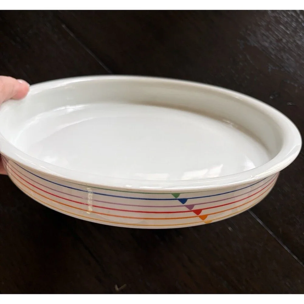 Vintage Harmony Block Vista Alegre Portugal Rainbow Pie Plate Quiche Dish 1980's